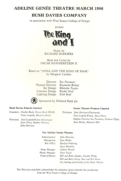 Programme The King and I 1986  page 1