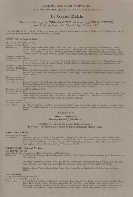 Programme Lower School Show 1987 page 1