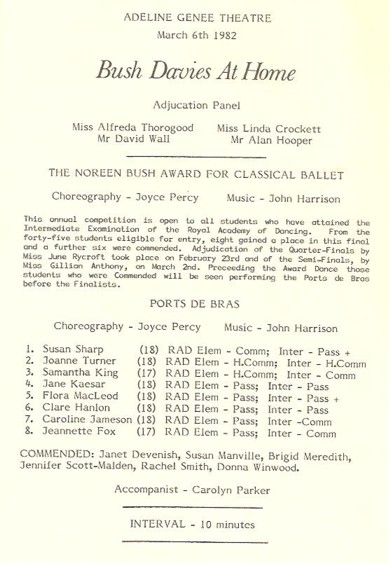 Programme Bush Davies at Home 1982 page 1