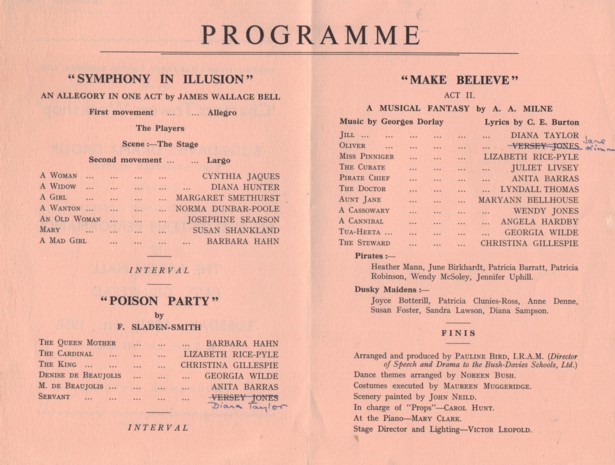 Programme of Workshop programme 1952